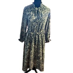 Banana Republic Dress Sz 2P (2 Petite) Grey Black Leopard Animal Maxi Long-Slvs
